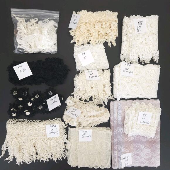 VTG Venice Lace Trims Remnants Applique Ecru Bridal Sewing Mixed Media 26pcs - Picture 1 of 11